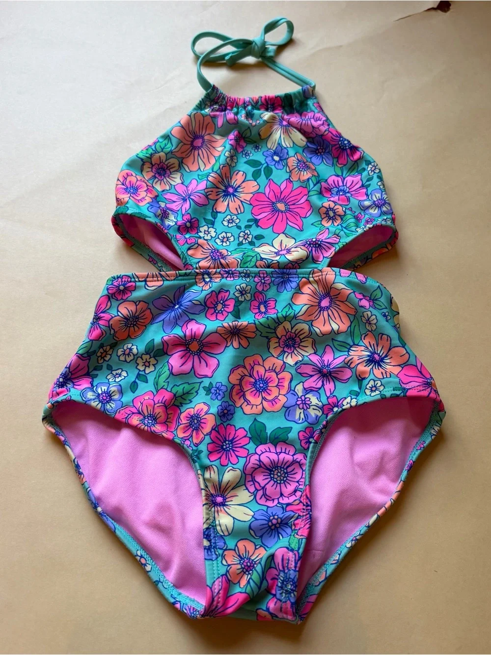 Cat & Jack Girls Size 6/7 Swimsuit Bundle Floral Cutout & Tie Dye Rash Guard